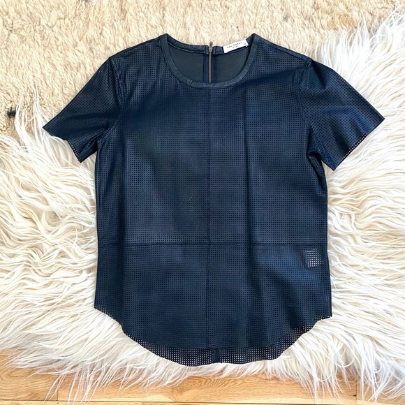 Equipment Goat Skin Leather Perforated T Shirt Top - Picture 1 of 7